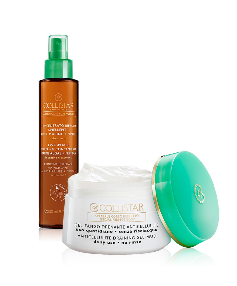 Two-Phase Sculpting Concentrate en anti-cellulite spray en Collistar Anticellulite Draining Gel-Mud
