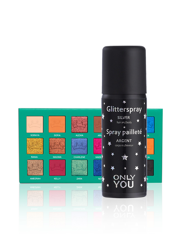 Royal Palette van Queen Tarzi en zilveren glitterspray van Only You