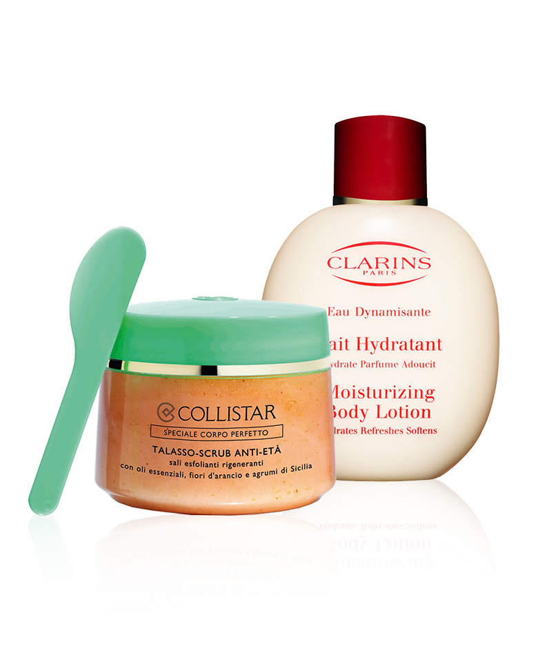 Talasso Scrub van Collistar en Eau Dynamisante Moisturising Body Lotion