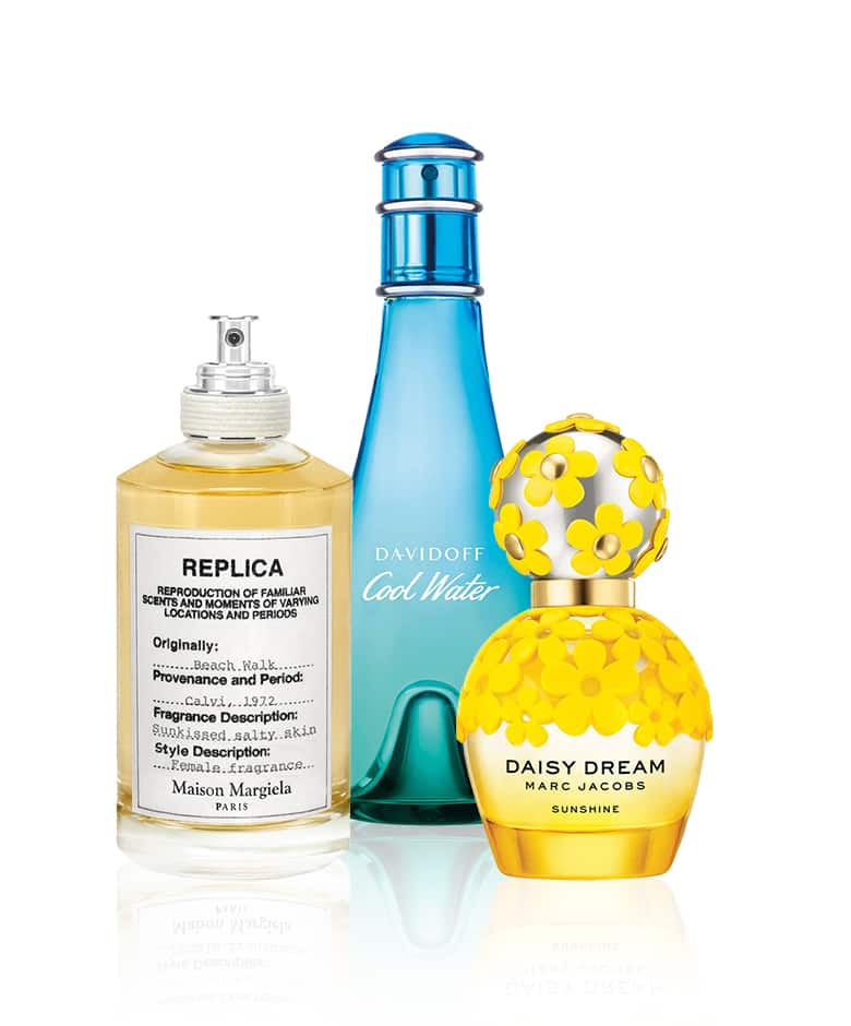 Replica Beach Walk van Maison Margiela, Cool Water Woman Summer Edition van Davidoff en Daisy Dream Sunshine van Marc Jacobs