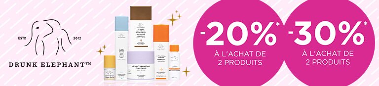 Profitez d’une action cascade sur DRUNK ELEPHANT - Jusqu'à 30% de réduction* Profitez d’une action cascade sur DRUNK ELEPHANT - Jusqu'à 30% de réduction*