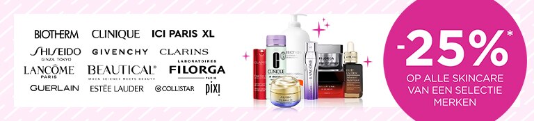 -25% op alle skincare van een selectie merken* -25% op alle skincare van een selectie merken*