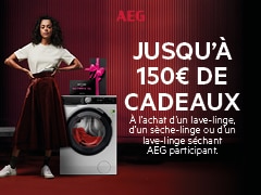 Achetez maintenant un lave-linge, un sèche-linge ou un lave-linge séchant AEG et recevez jusqu'à 150 € de cadeaux chez ICI PARIS XL ! Achetez maintenant un lave-linge, un sèche-linge ou un lave-linge séchant AEG et recevez jusqu'à 150 € de cadeaux chez ICI PARIS XL !