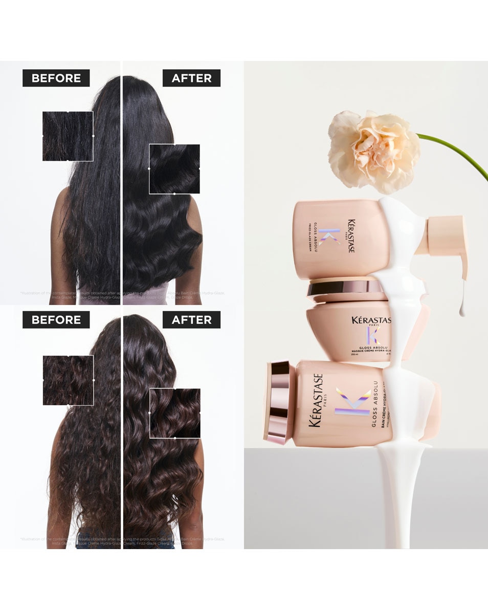 KÉRASTASE Gloss Absolu Bain Riche Crème Hydra-Glaze Shampooing anti-frisottis - Pour cheveux épais et frisés 250 ML 3