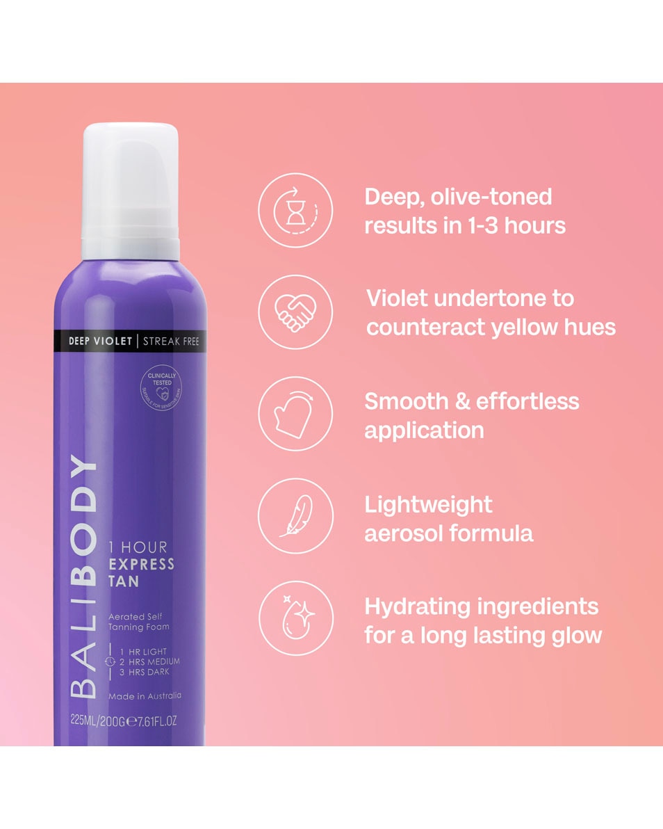 BALI BODY Deep Violet Self Tanning Mousse Dieppaarse zelfbruinende mousse 225 ML 3