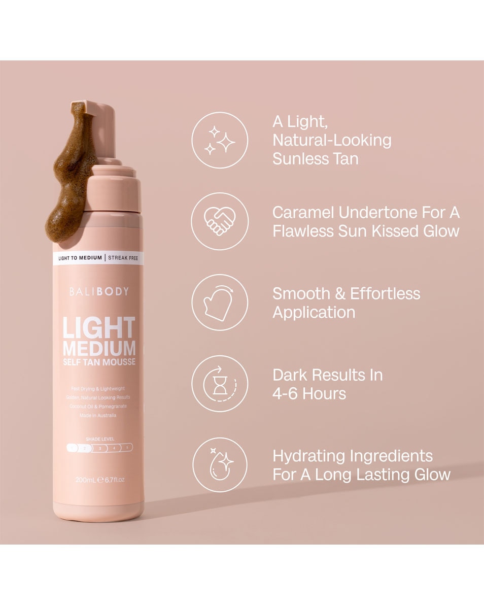 BALI BODY Light Medium Self Tan Mousse Mousse autobronzante 200 ML 3