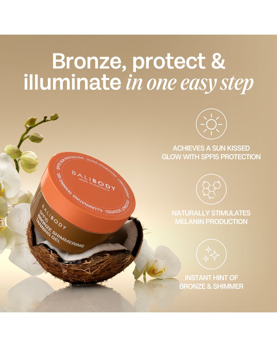 Gel bronzant scintillant bronze SPF 15
