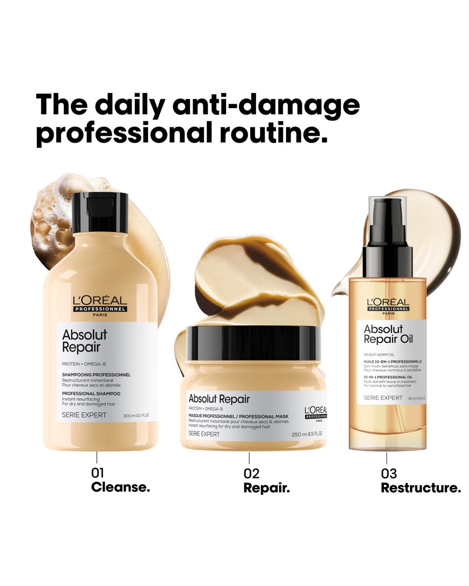 L'OREAL PROFESSIONNEL Absolut Repair Gold Shampooing réparation instantanée cheveux secs et abîmés 300 ML 5