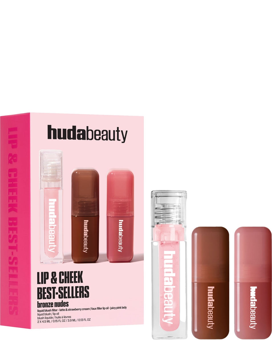 HUDA BEAUTY LIP & CHEEK BEST-SELLERS BRONZE NUDES SET 3 ST